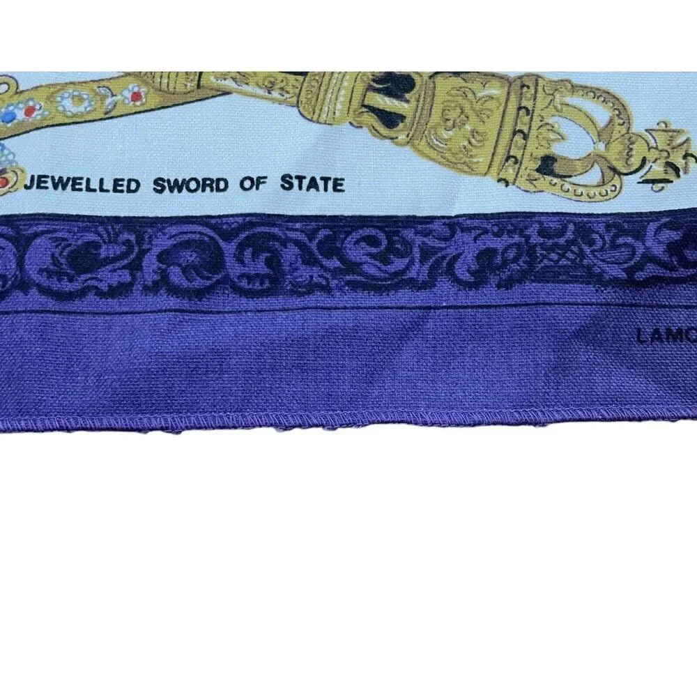 Vintage 1977 Lamont The Queen's Silver Jubilee Purple Cotton Tea Towel 29 x 14